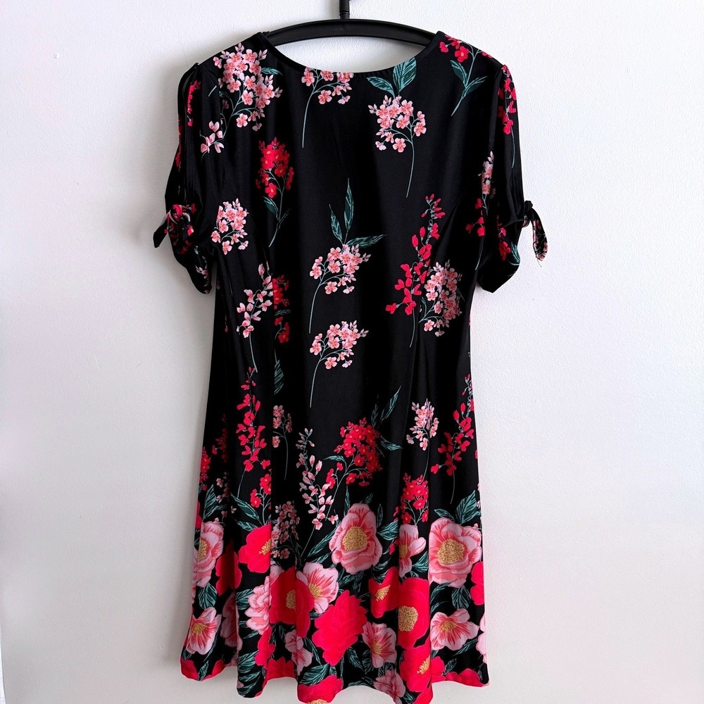 Womens Midi Floral Tie Short Sleeve Dress L Feminine Bloomcore Dainty Fairy
